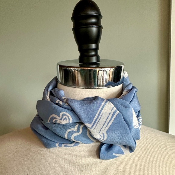 Handpainted Silk Scarf Bonefish and Bones on Hand-dyed Blue Crepe - Picture 4 of 6